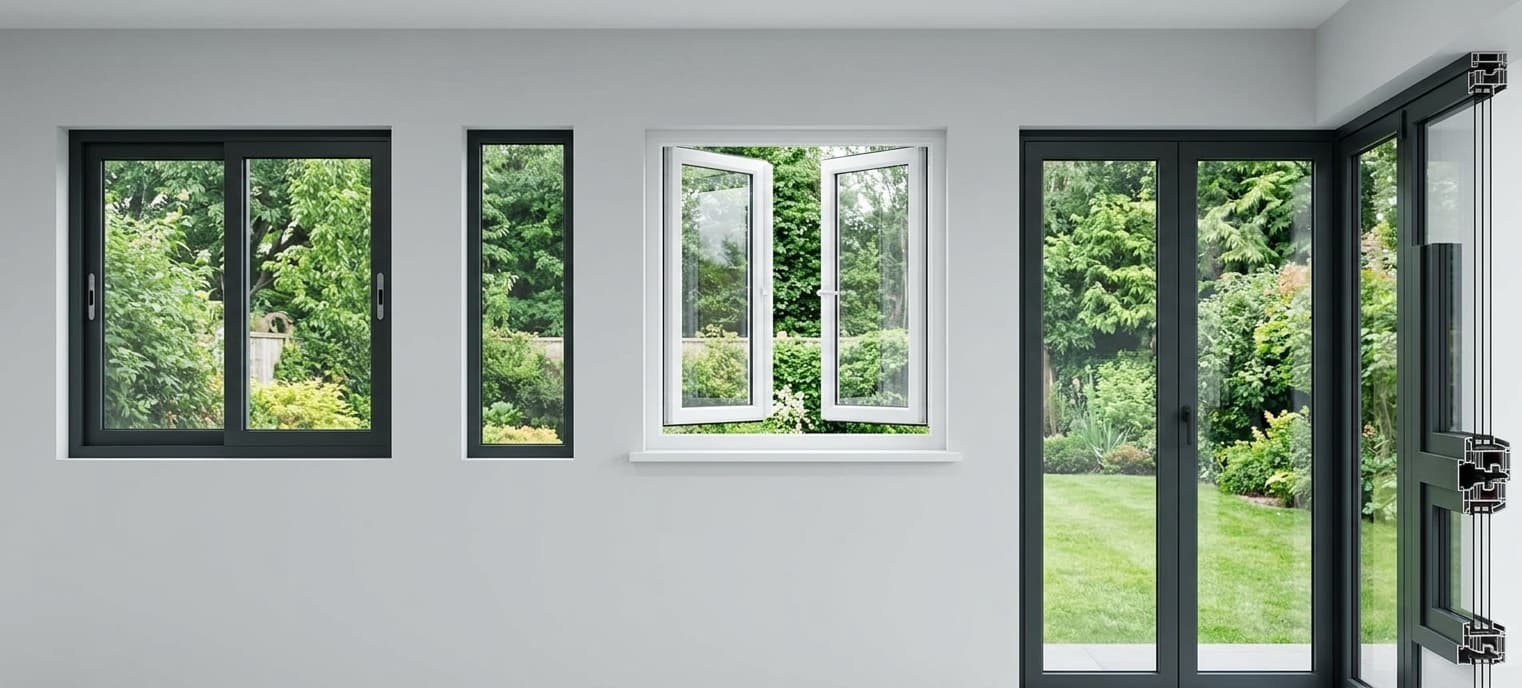 Aluminium and UPVC door system with multi-panel glazing