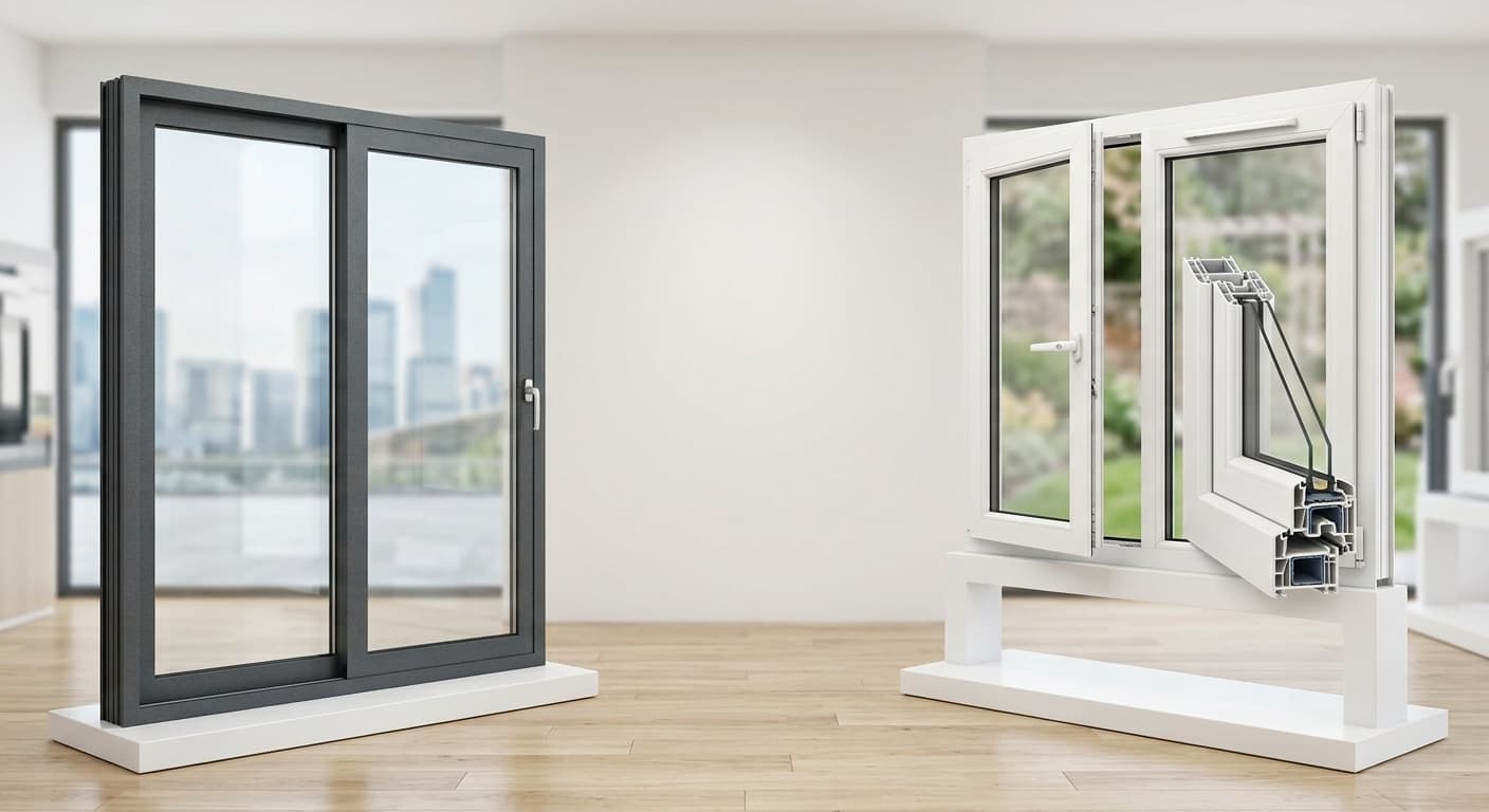 Aluminium and UPVC window with slim profiles and double-glazed panels